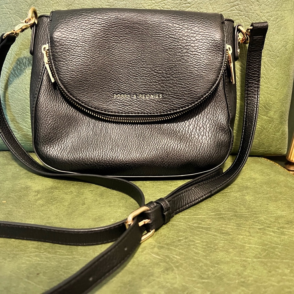 Poppies and Peonies Black Downtown Mini Crossbody Bag